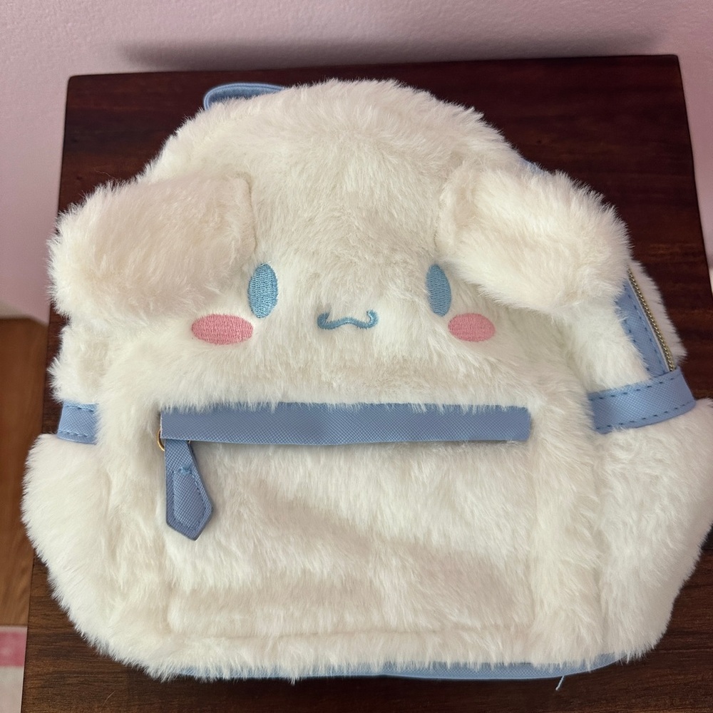 Plush Cream Cinnamoroll- Mini Backpack with Blue Accents
